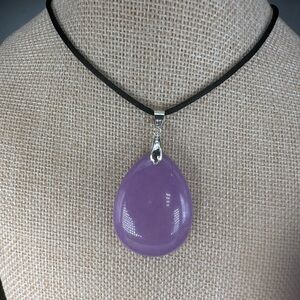 Phosphosiderite Teardrop Pendant Necklace on Black Satin Rope